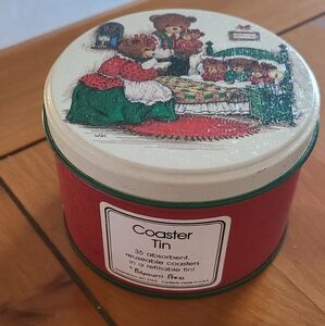 Christmas coasters in s teddy hear tin Potpourri Press 1991 unopened
